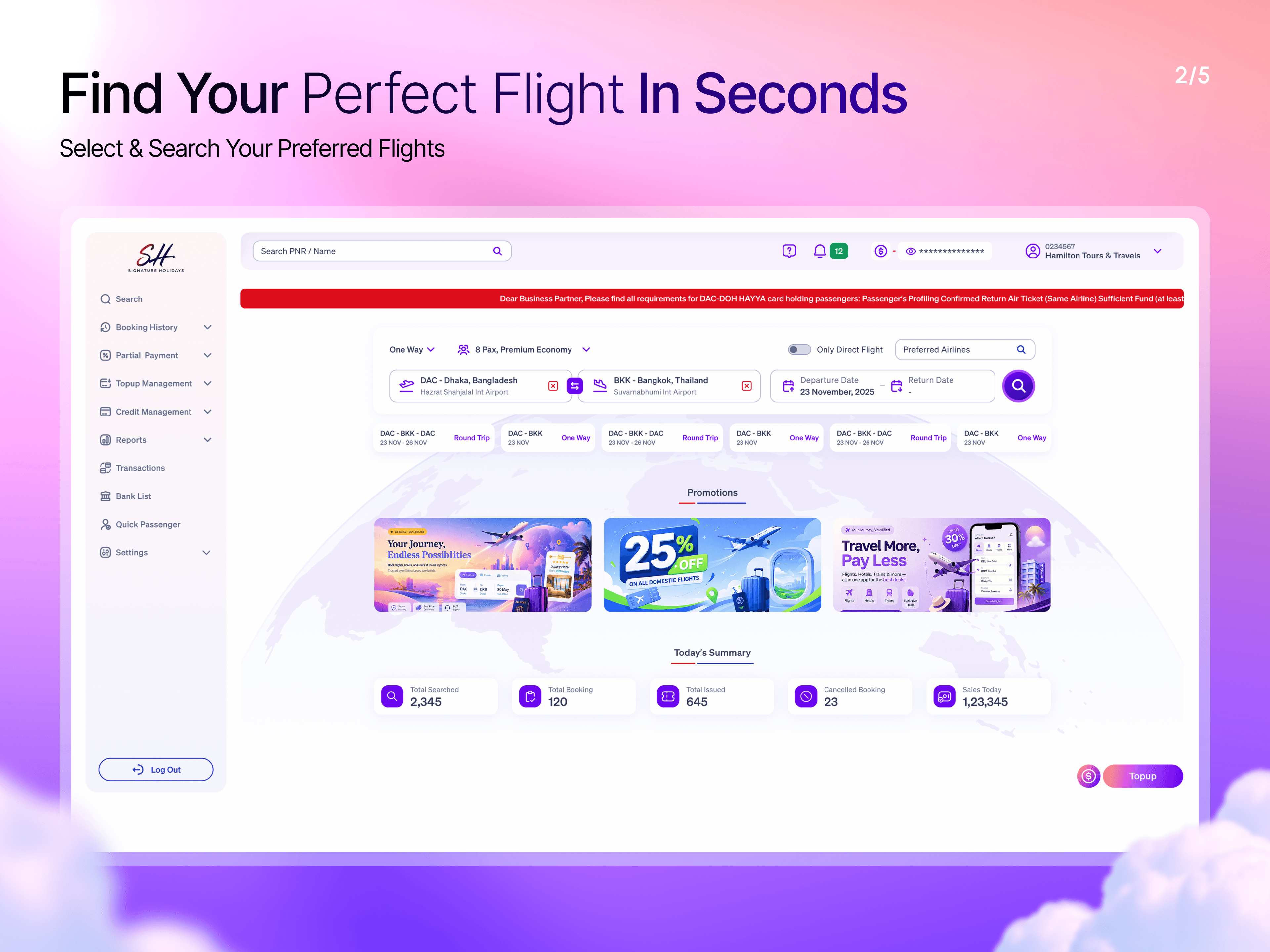 Signature Holidays Booking Interface