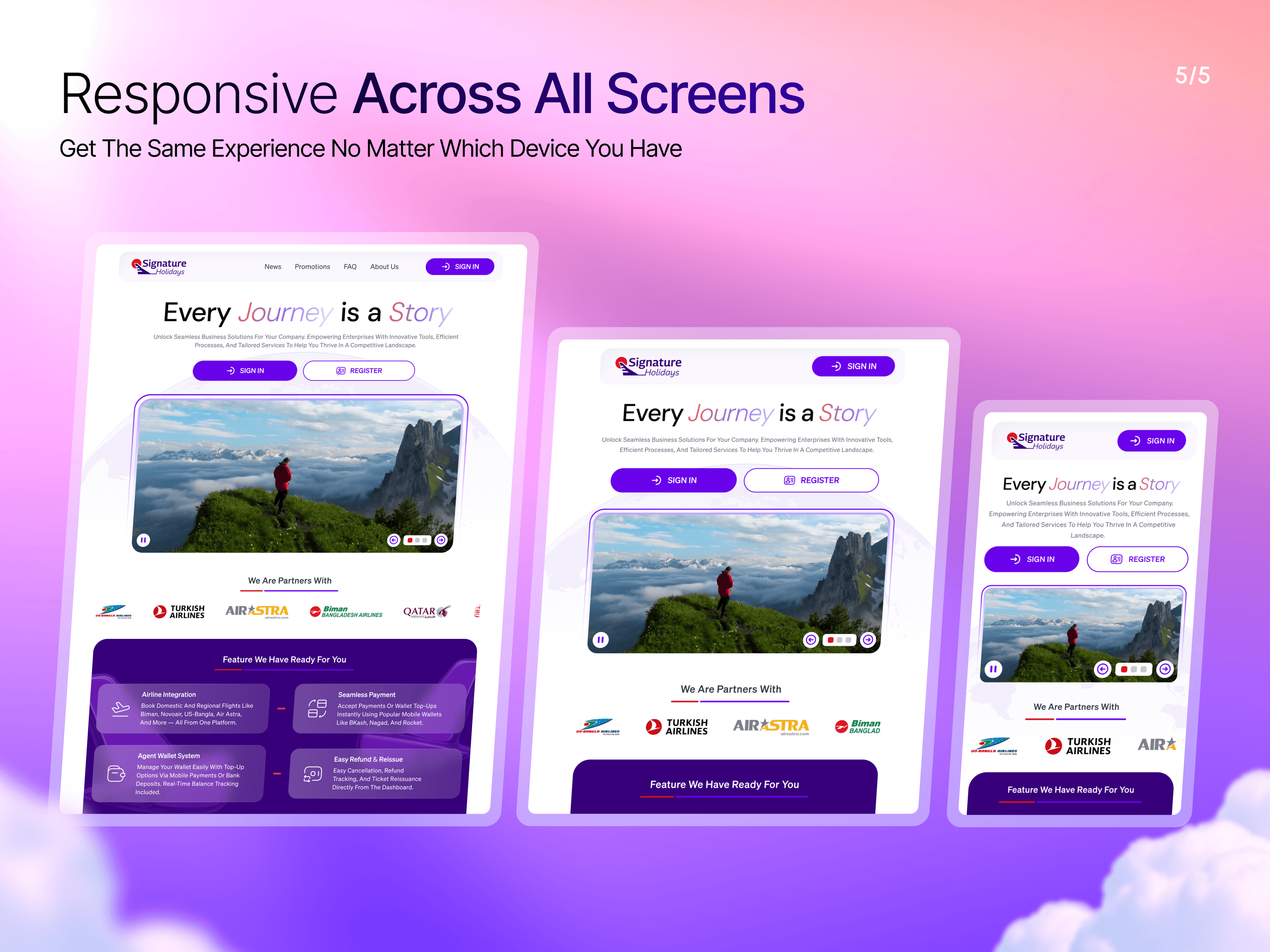 Signature Holidays Booking Interface